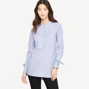 Ann Taylor Blue Striped Tie Cuff Popover Tunic